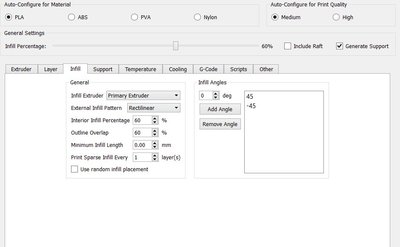 FFF settings with Infill as Rectilinear