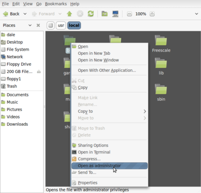 Folder /usr/local, opening ./bin as admin