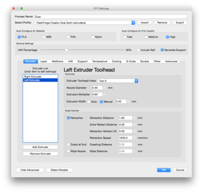 Extruder settings