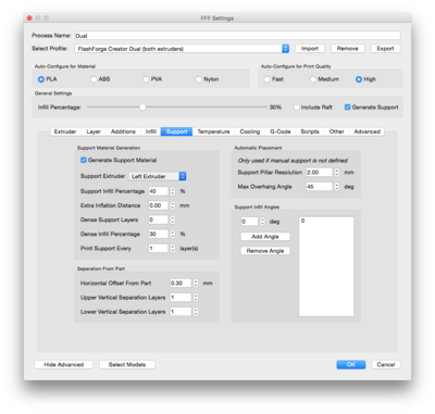 Support settings